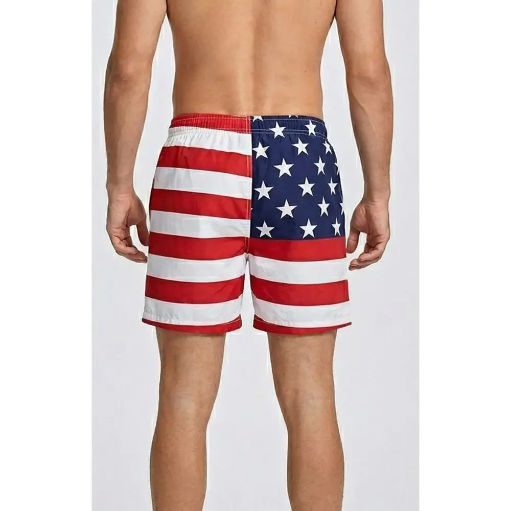 Faded Glory Mens XL 40-42 Red White Blue Swim Mesh Lined Swim Trunks